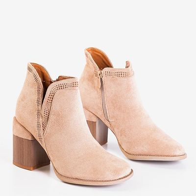 Светло-коричневые ботинки на квадратном каблуке Lemere - Обувь