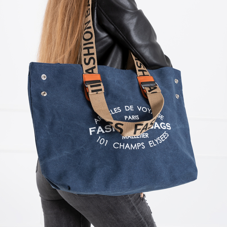 Темно-синяя женская сумка с надписями