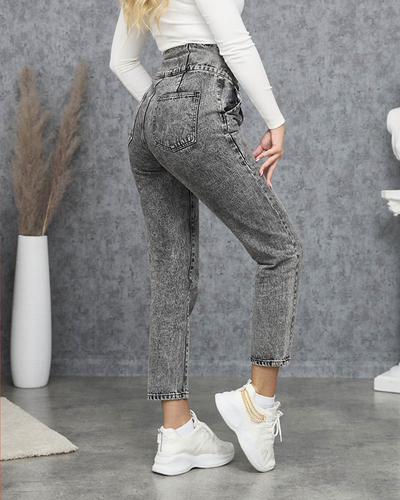 Серые женские джинсы с высокой талией для мамы - Одежда