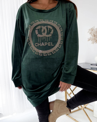 Royalfashion Tamsiai žalia moteriška tunika su cirkonais