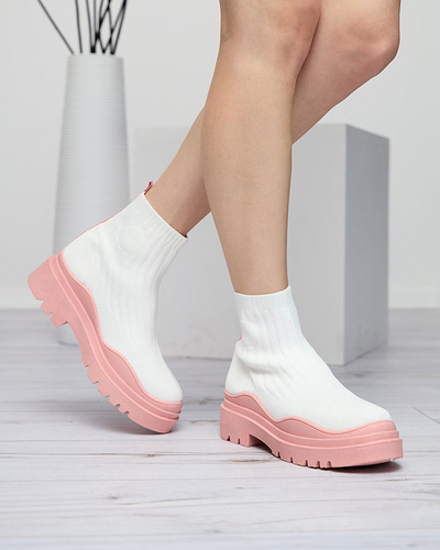Moteriški batai ant storesnio pado baltos ir rožinės spalvos Korlic-Shoes