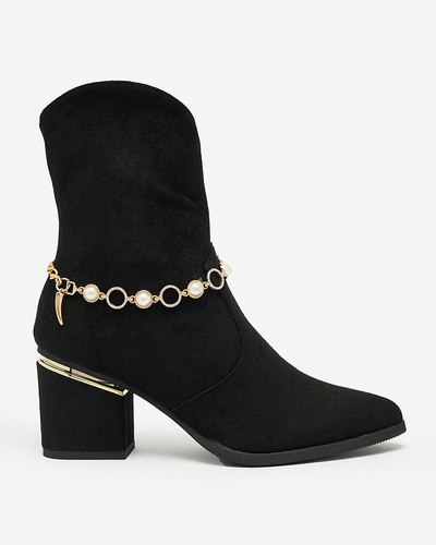 Royalfashion Черные женские сапоги на шпильке с цепочкой Bealizia