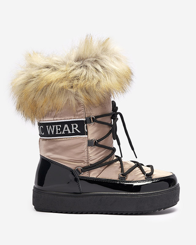 Женские лакированные сапоги-снежки золотисто-розового цвета Fursav- Footwear