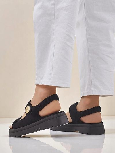 Sandały damskie Royalfashion Anthea Nero – czarny zamsz, platforma 5 cm