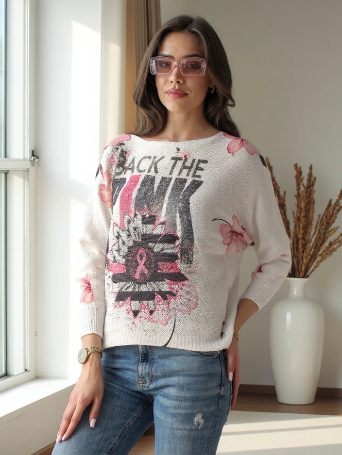 Royalfashion Plonas moteriškas megztinis su raštu