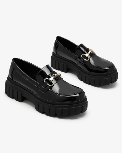 Женские черные лакированные мокасины на сплошной подошве Ferika - Обувь