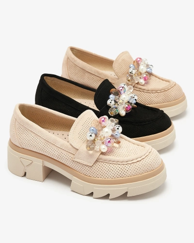 Šviesiai rudi moteriški ažūriniai mokasinai Peloga- Avalynė