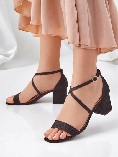 Sandaly Royalfashion Callista Nero na slupku damskie tkanina rozmiar 41