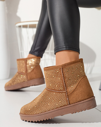 Moteriški sniego batai su kupranugariais kubiniais cirkoniais Rudis - Avalynė