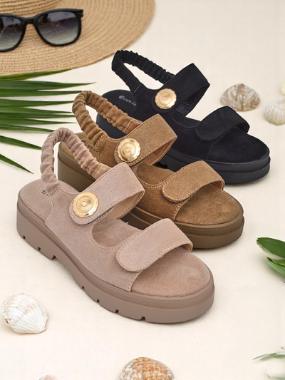 Женские бежевые сандалии Royalfashion Callista на платформе из замши