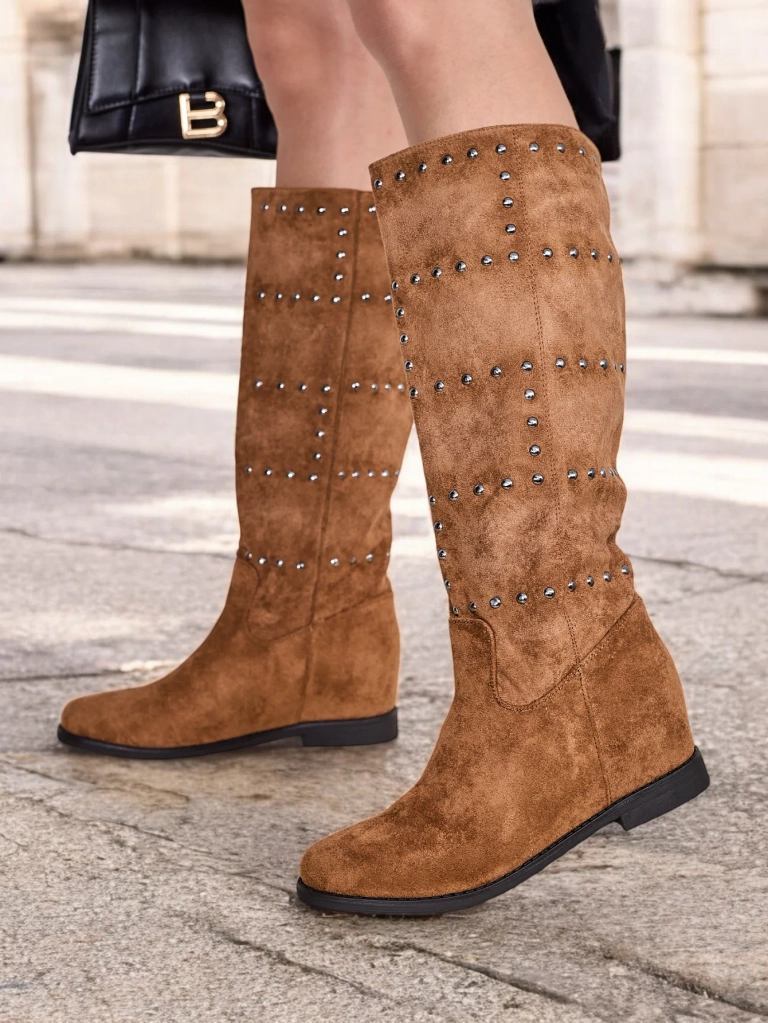 Royalfashion Moteriški batai su paslėpta kojine tamsiai juodos spalvos Airada