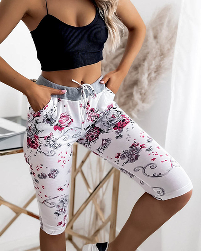 Moteriški 3/4 ilgio rožiniai ir balti šortai PLIUS DYDIS - Drabužiai