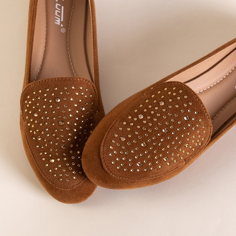 Коричневые женские лоферы со стразами Felisa