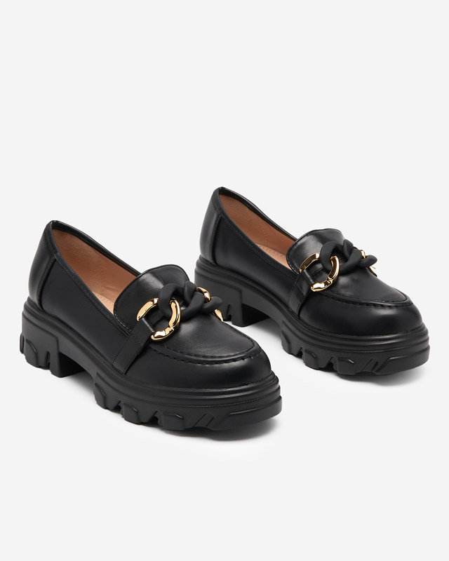 Черные женские лоферы на массивной подошве с декором Simero