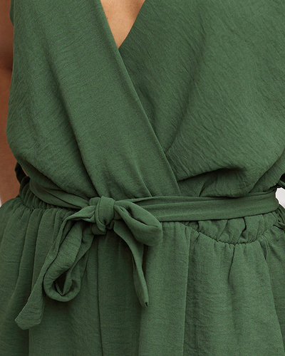 Moteriškas tamsiai žalias ilgas kombinezonas su kaklaraiščiu - Drabužiai