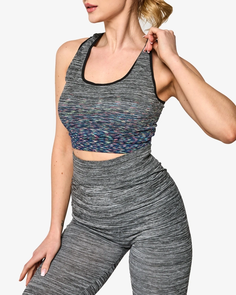 Pilkas moteriškas sportinis rinkinys su tamsiai mėlynais intarpais - Apranga