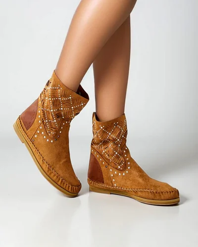 Королевская мода Женские ботильоны на низком каблуке и с шипами Индийский стиль