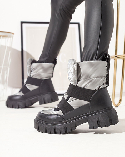 OUTLET Женские сапоги-снегоступы a'la на плоской подошве черно-серого цвета Ferory- Footwear