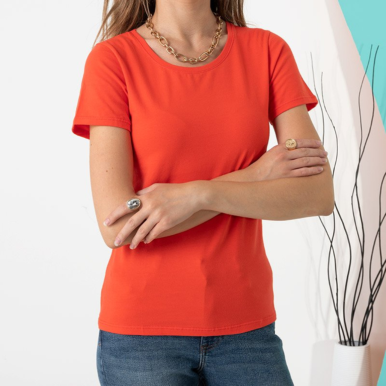 Oranžiniai moteriški medvilniniai marškinėliai-drabužiai