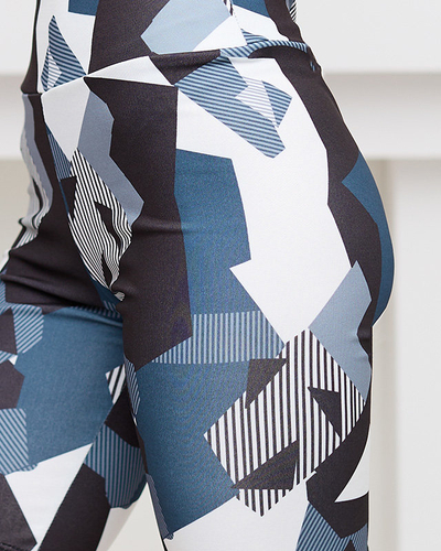 Черно-синие женские велосипедные леггинсы с принтом - Одежда