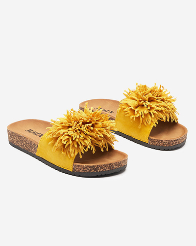Moteriškos šlepetės su medžiaginiu ornamentu geltonos spalvos Ailli- Footwear