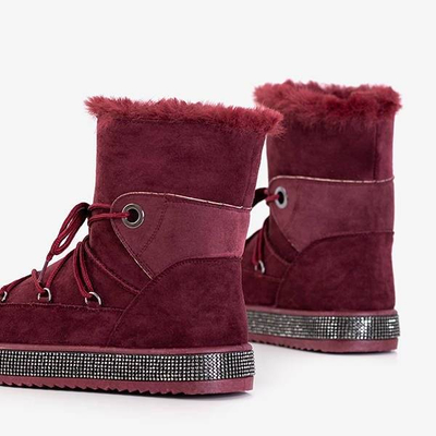 OUTLET Женские зимние ботинки бордового цвета с фианитом Nobuko - Обувь