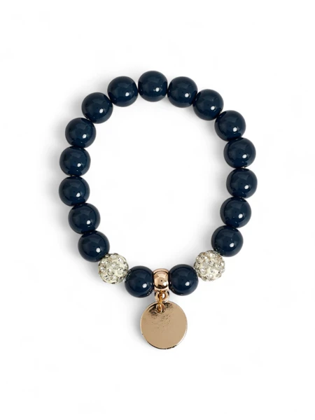 Ariadne Navy Ceramic Bead Bracelet with Medallion