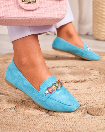 Royalfashion Синие женские мокасины с кристаллами Olkeri