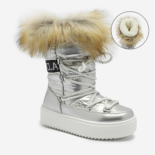 Серебристые детские ботинки-слипоны a'la snow boots with fur Asika - Обувь