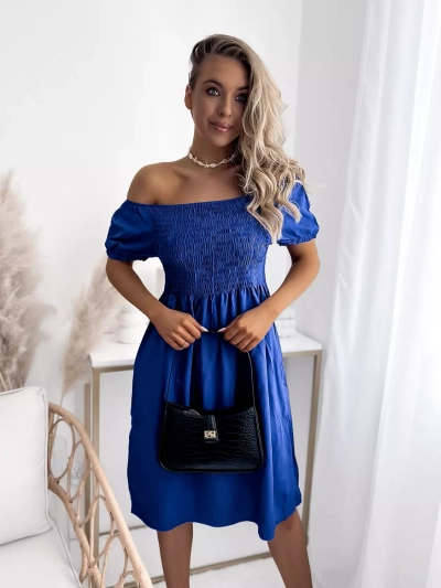 Tamsiai mėlyna moteriška mini suknelė a'la hiszpanka- Apranga