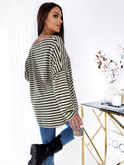 Royalfashion Женская зеленая блузка в полоску с парчой