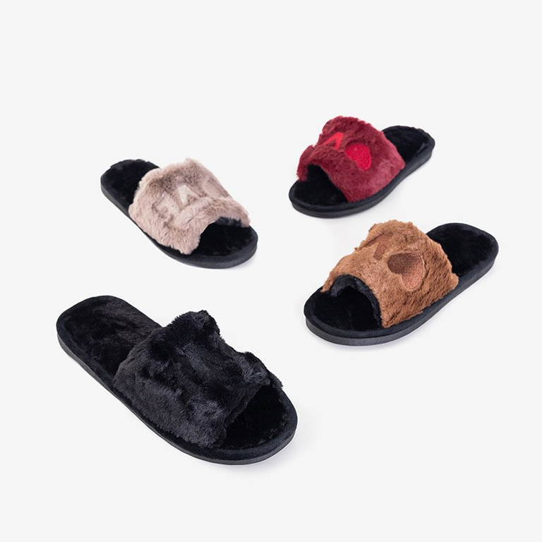 Rudos moteriškos šlepetės su kailiu Wortan-Avalynė