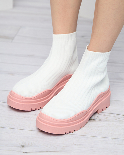 Moteriški batai ant storesnio pado baltos ir rožinės spalvos Korlic-Shoes