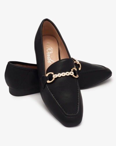 Черные женские мокасины с золотым украшением Suletta- Footwear