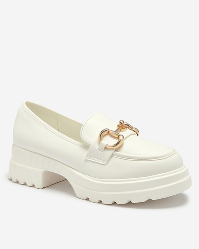 Белые женские мокасины с золотым декором Riasse - Обувь