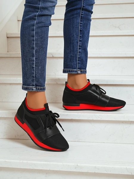 Artemida Nero Kicks: Fabric & Eco-Leather with that Red Pop