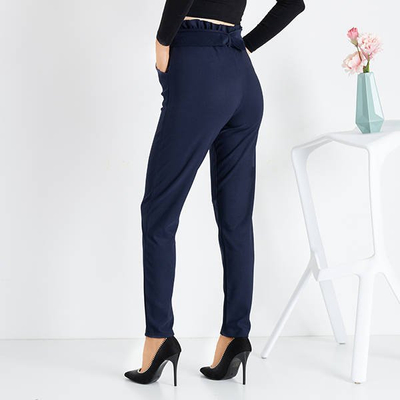 Темно-синие женские брюки-мешки с завышенной талией - Брюки