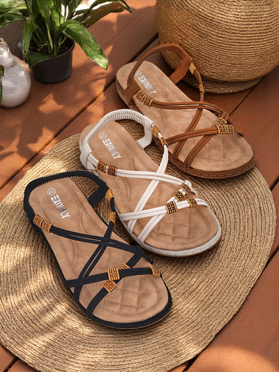 Женские сандалии Royalfashion Cressida camel плоские комфортные кожаные эко летние
