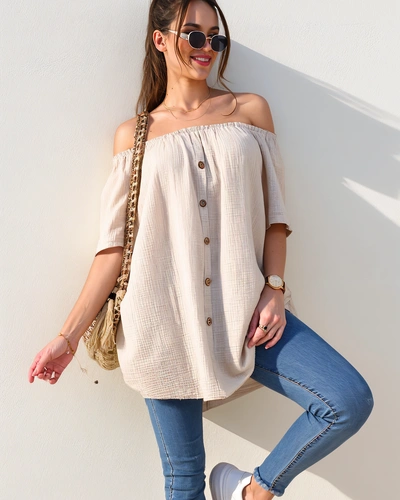 Royalfashion moterų medvilninė bluzonė a'la ispanų stiliaus su dekoratyviniais mygtukais