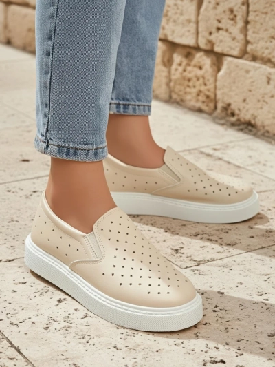 Callista Beige Eco-Leather Platform Slip-ons for Ladies