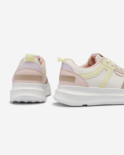 Женские повседневные спортивные туфли из экокожи белого цвета с разноцветными вставками Netiris - Обувь