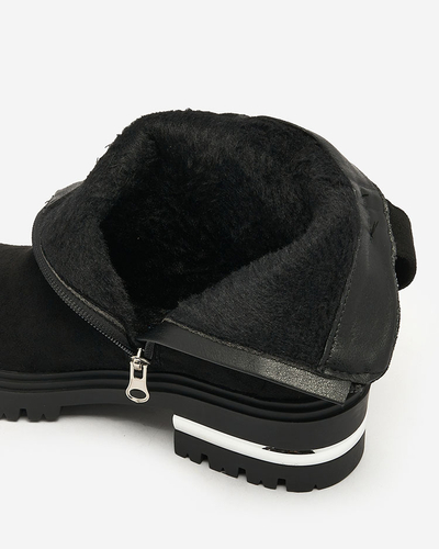 Royalfashion Juodi ekovamzos batai su dirželiu ir užtrauktukais Redmisala