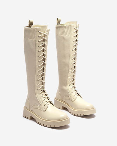 Женские высокие сапоги до колена на шнуровке бежевого цвета Afasa - Обувь