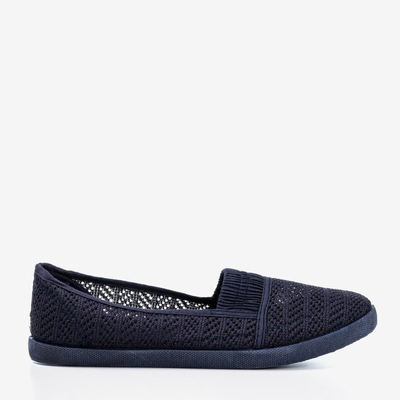 Granatowe damskie ażurowe slip - on Ticolisa - Obuwie