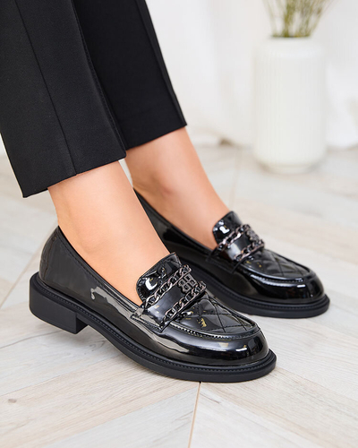 Royalfashion Лакированные черные мокасины со стеганым носом Kusanna