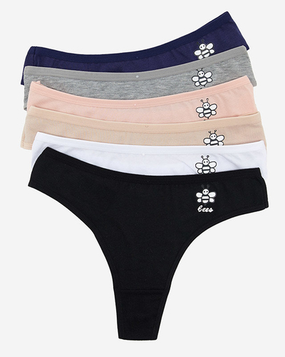 Хлопковые женские одноцветные стринги с принтом 6 шт./упак. - Нижнее белье