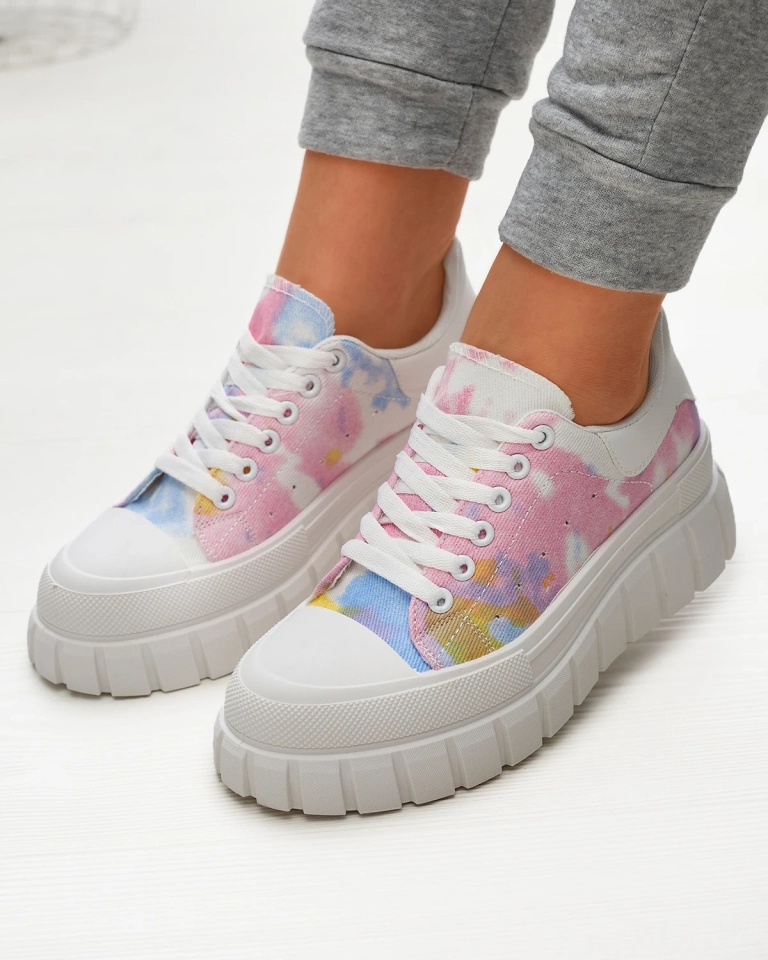 Розово-белые женские теннисные туфли с принтом Lonoll- Footwear