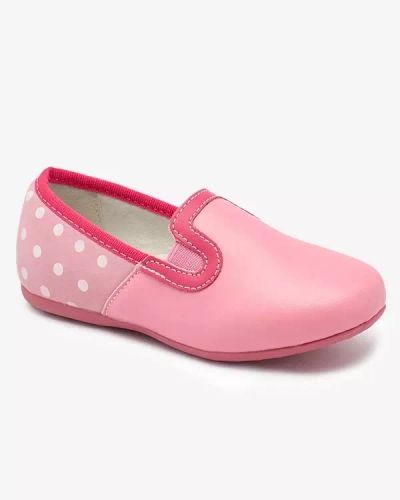 Rausvi mergaičių pusbačiai iš eko odos su žirnių raštu Rellme- Footwear