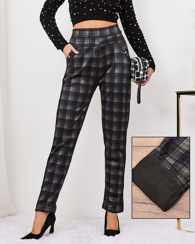 Royalfashion Серо-коричневые женские утепленные треггинсы в клетку