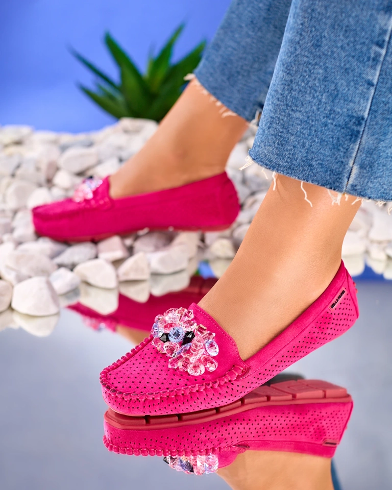 Royalfashion Фуксия Ажурные женские мокасины с декоративными кристаллами Cizzas